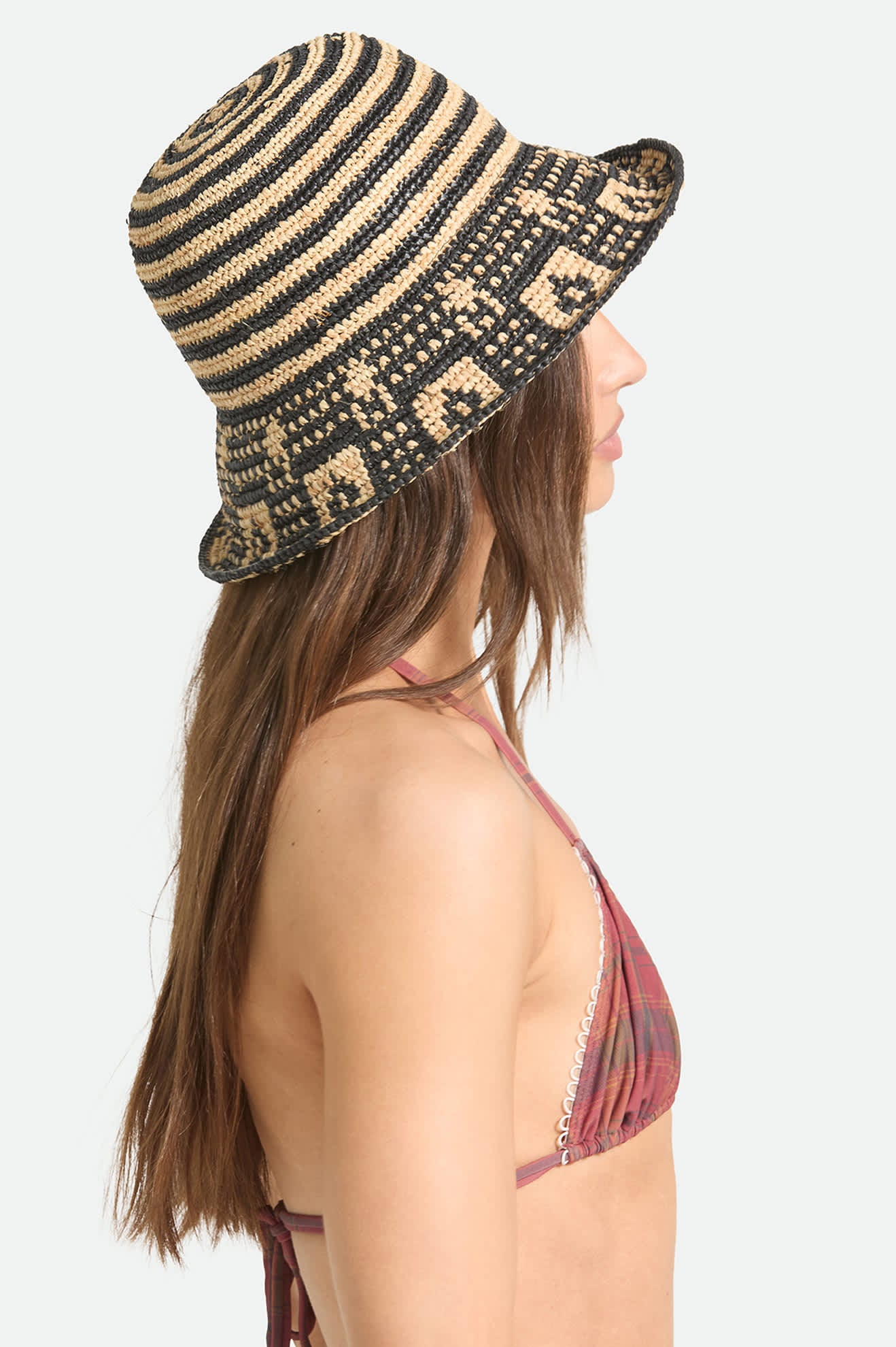 Women's Redding Packable Straw Bucket Hat in the color Black/Natural - Women's Side View