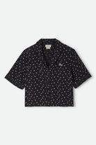 Women's Silky Bowling Button Down Shirt in the color Black Ditsy Floral - Front Product View
