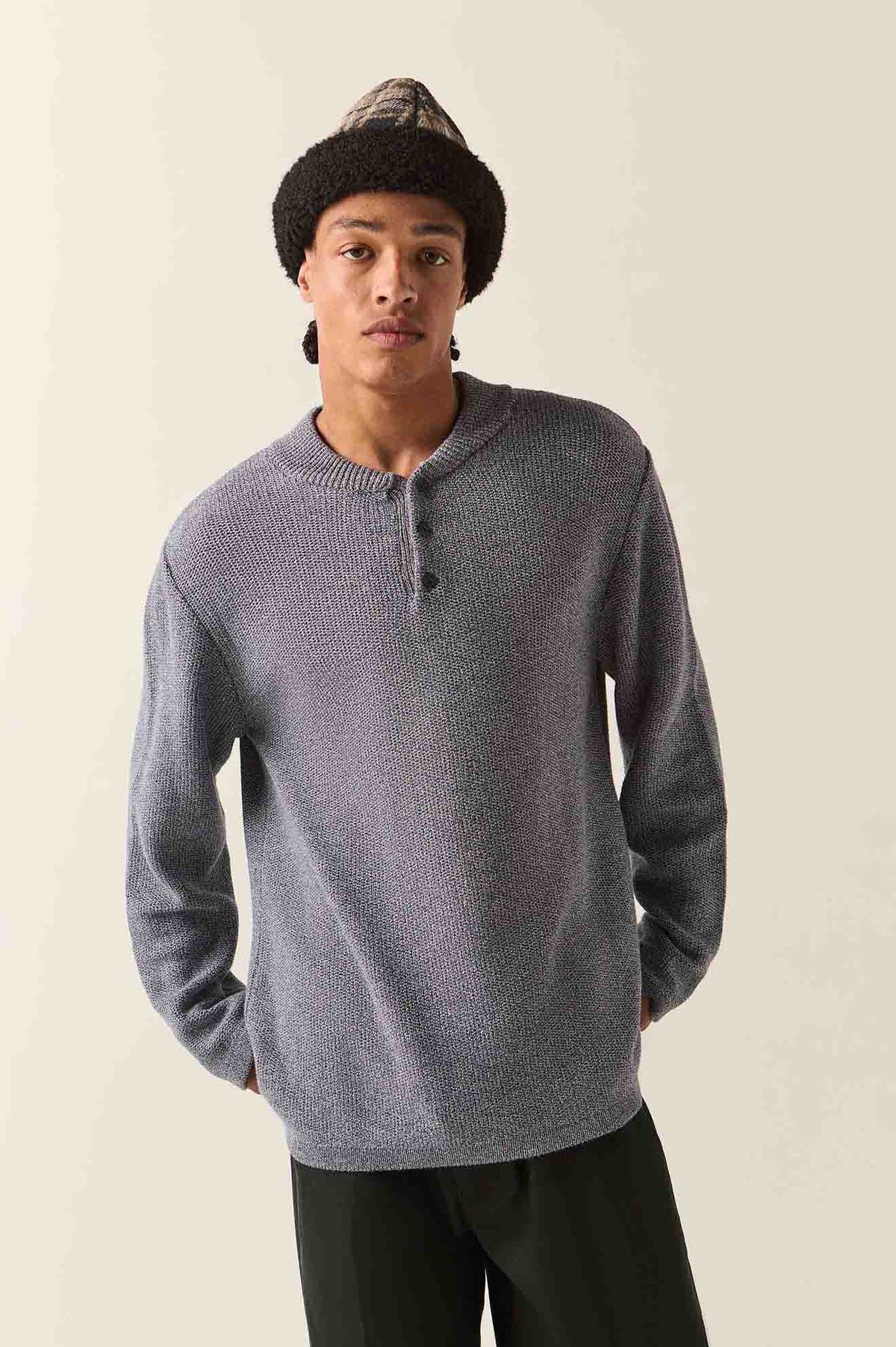 Men's Belgrade Sweater in the color Marled Blue - Men's Front View
