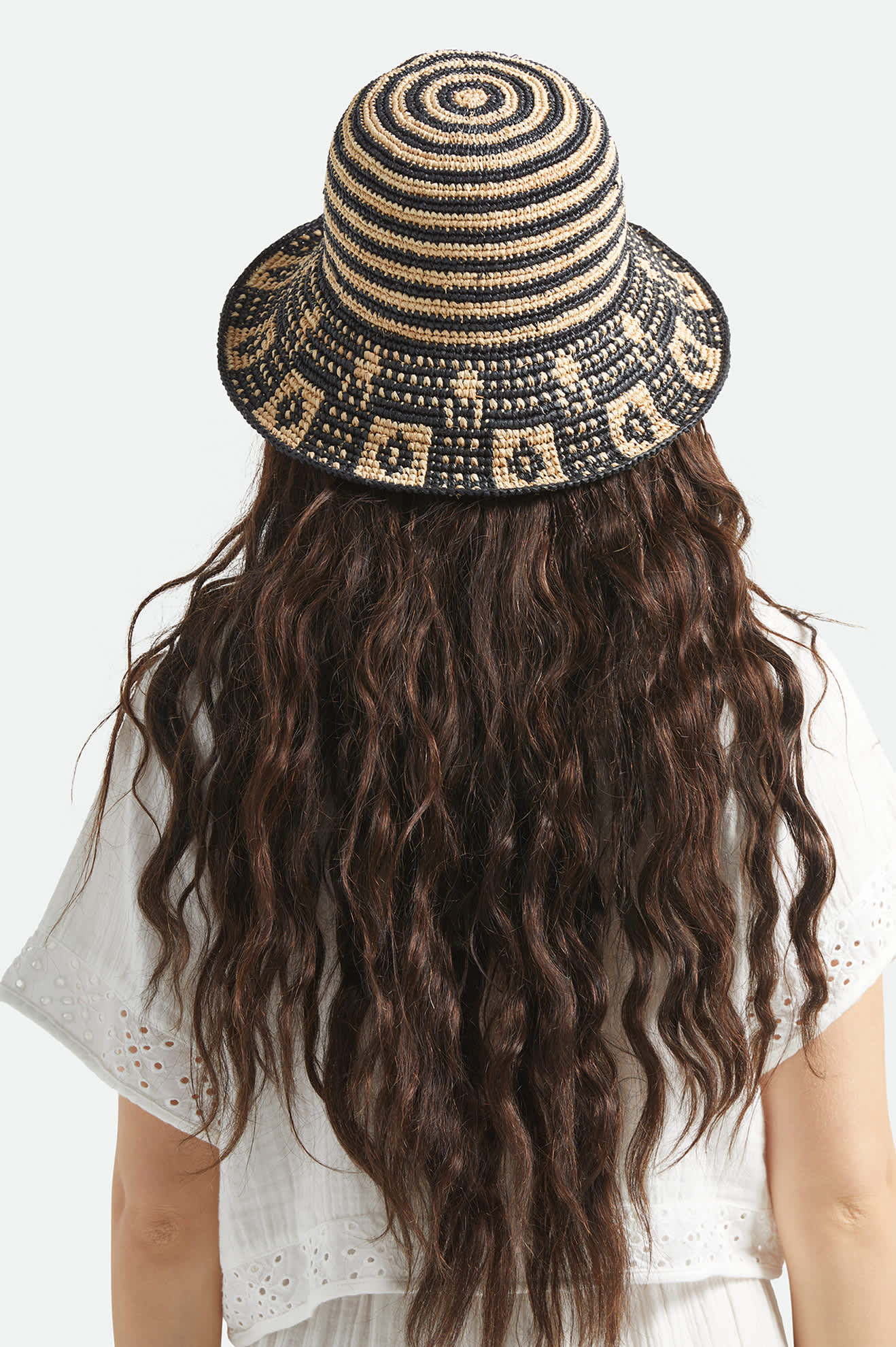 Women's Redding Packable Straw Bucket Hat in the color Black/Natural - Women's Back View