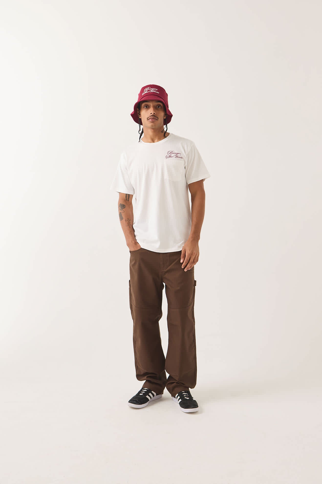 Men's Burger She Wrote Pocket T-Shirt in the color White - Men's Front View