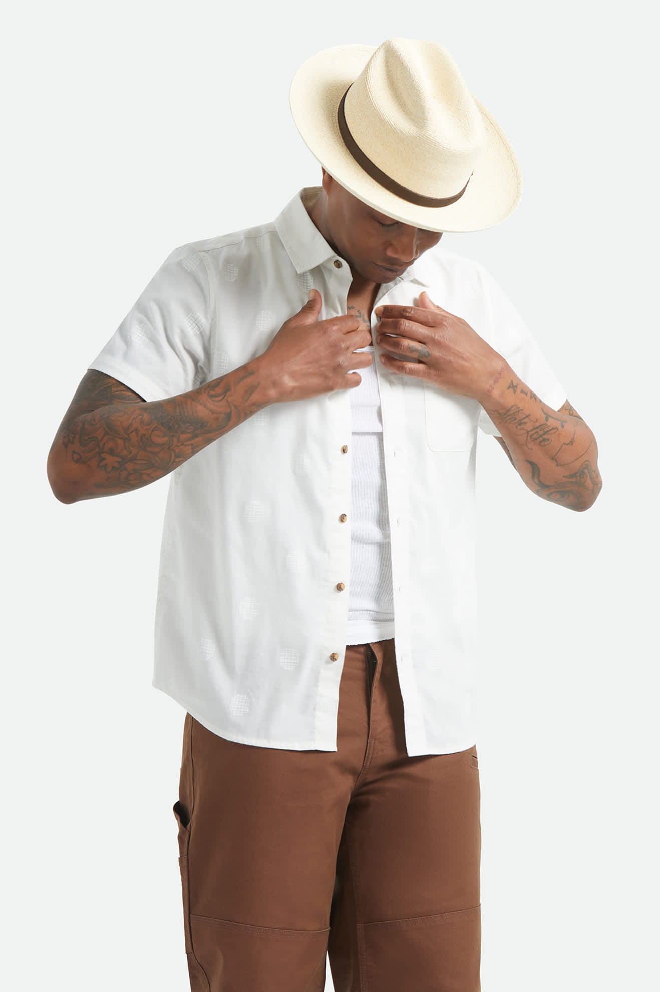 Men's Charter Print Short Sleeve Shirt in the color Off White Geo - Men's Front View