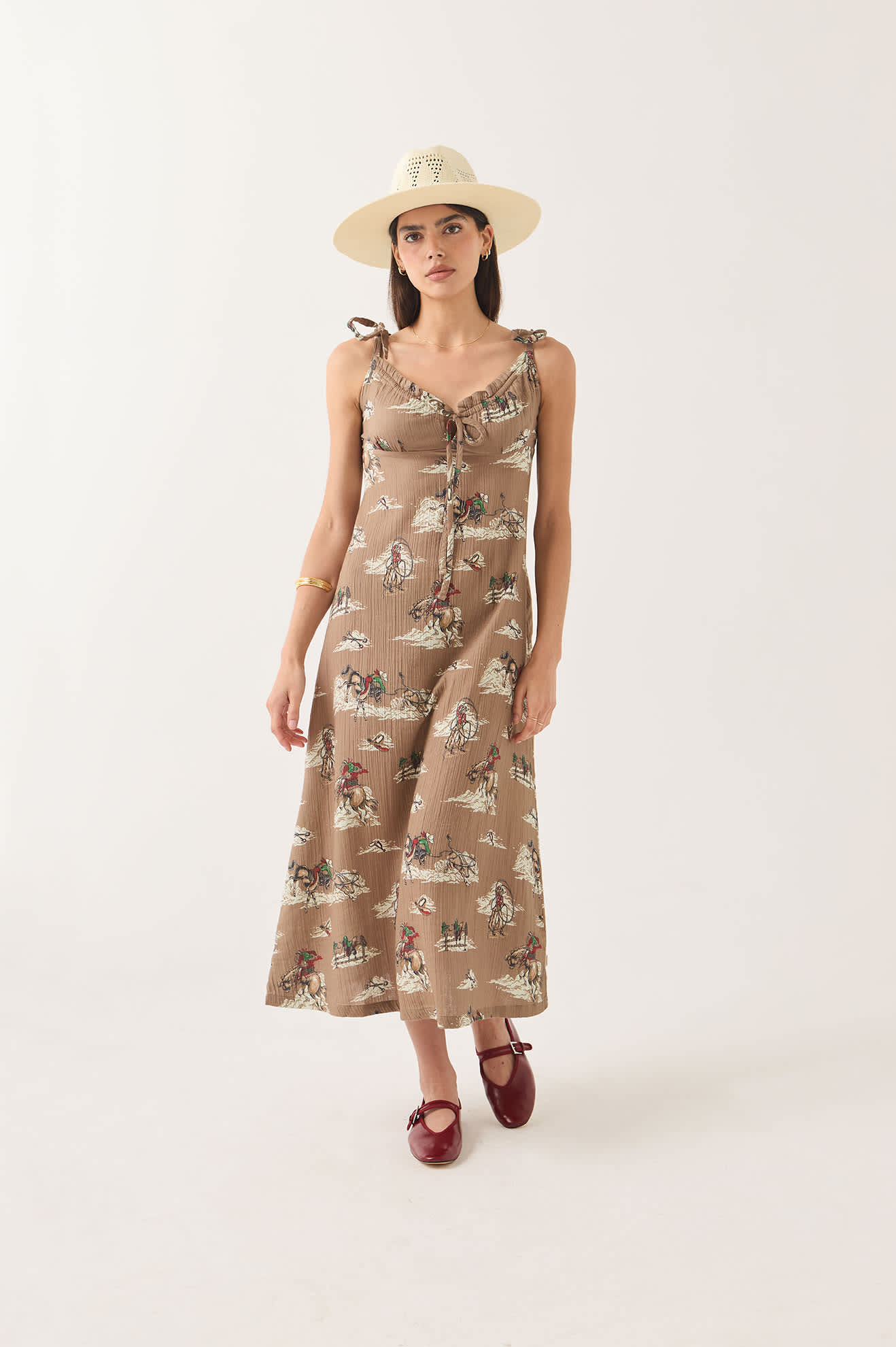 Women's The Tie Dress in the color Mid Century Cowboy Print - Additional Fit image