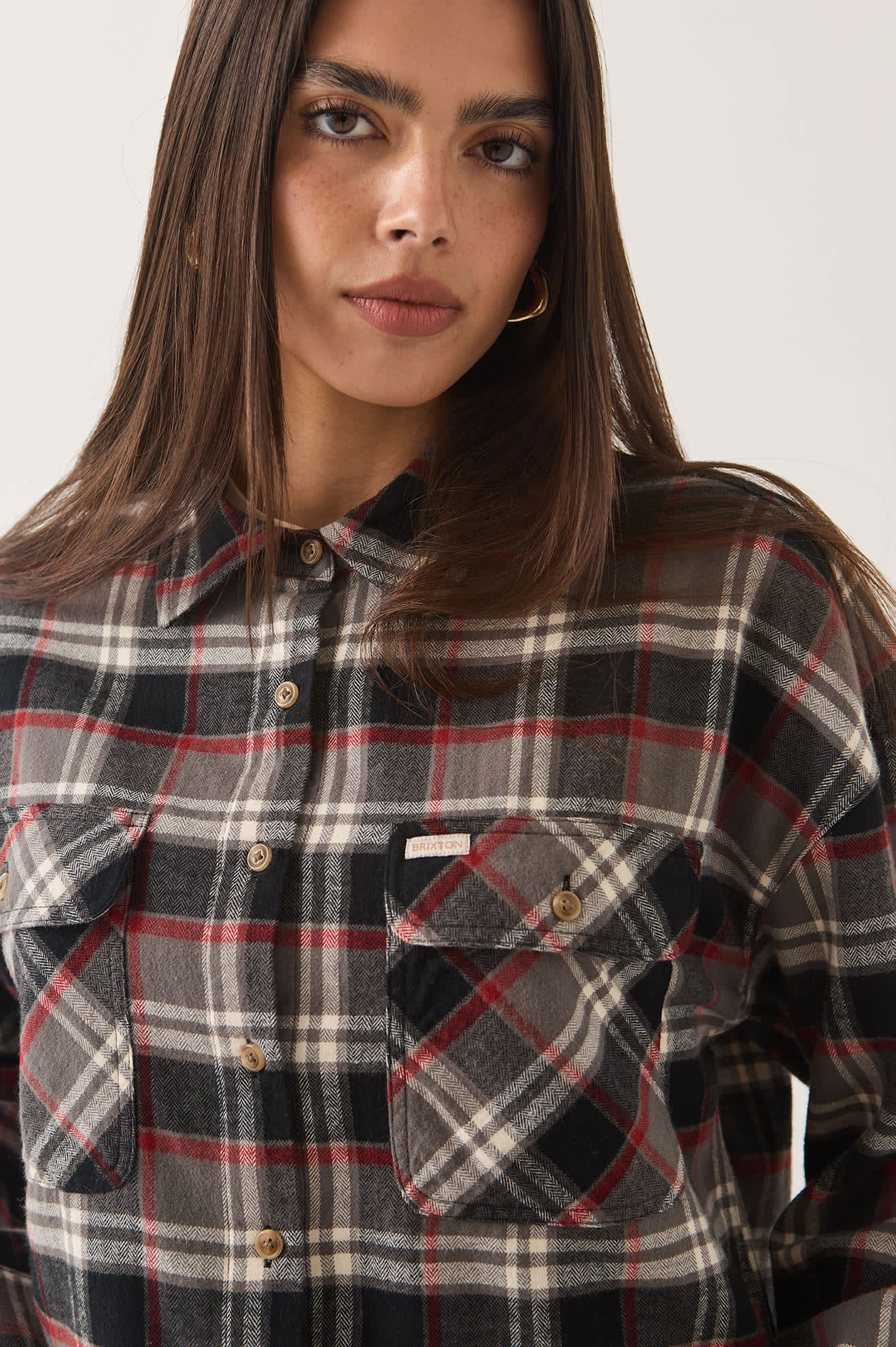 Women's Bowery Crop Women's Overshirt in the color Washed Black Plaid - Additional Fit image