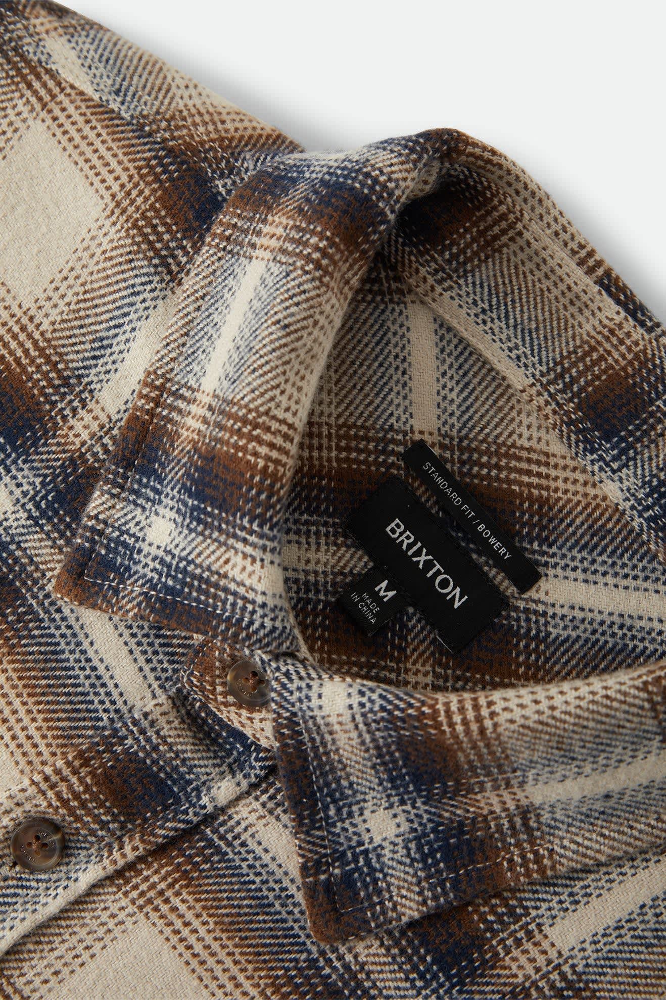 Men's Bowery Flannel in the color Soft Brown Plaid - Additional Laydown image