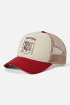 Unisex Lost In Reality NetPlus Trucker Hat in the color Whitecap/Adrenaline Rush - Front Product View