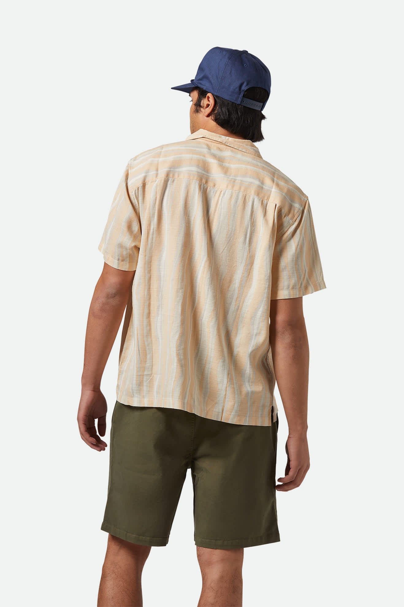 Men's CRU Slub Relaxed S/S Shirt in the color Hazelnut/Painterly Stripe - Men's Back View