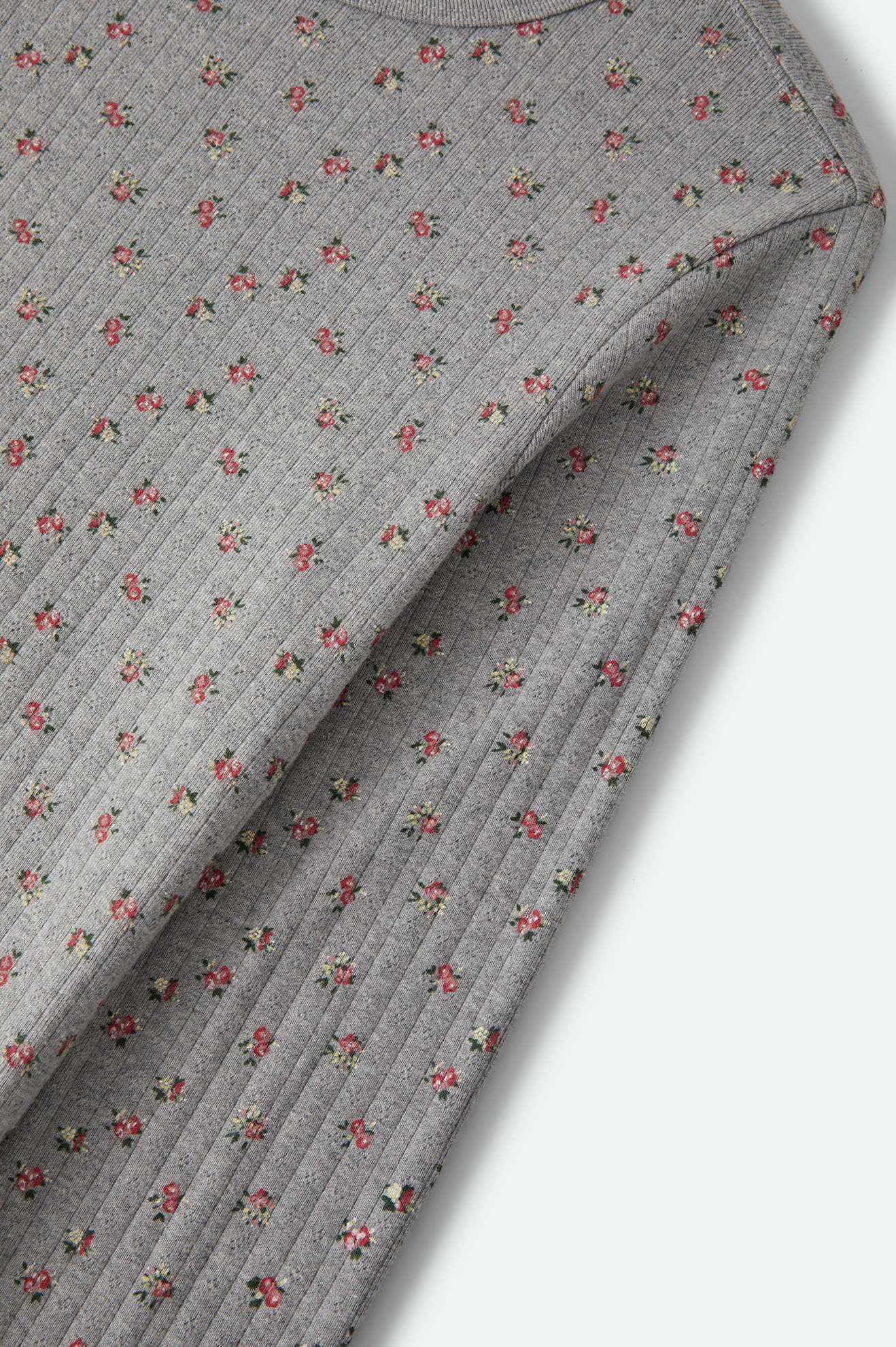 Women's Off Duty Pointelle Knit Top in the color Heather Grey Ditsy Floral - Additional Laydown image