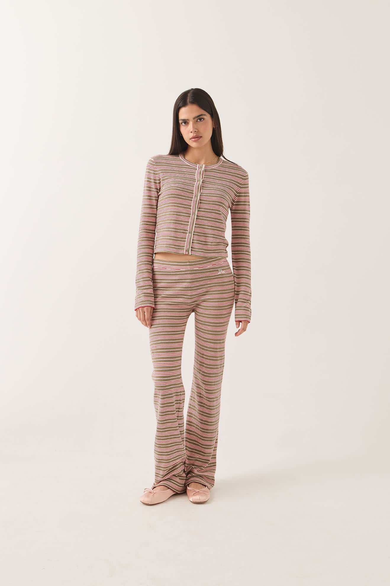 Women's Siesta Stripe Knit Pant in the color Green Multi Stripe - Women's Front View