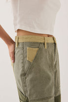 Women's Essex Patchwork Painter Pant in the color Vintage Olive Patchwork - Additional Fit image