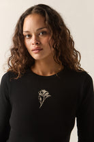 Women's La Rosa Waffle Knit Top in the color Black - Additional Fit image