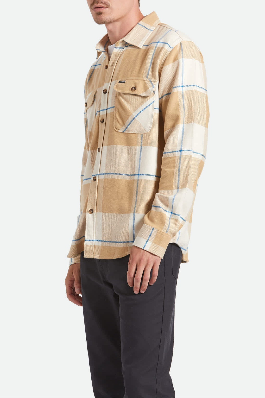 Men's Bowery Flannel in the color Whitecap/Sand/Cyber Blue - Men's Side View