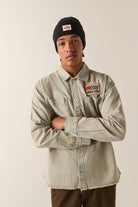 Men's 76 Mechanics Shirt in the color Navy/Off White Hickory Stripe - Additional Fit image