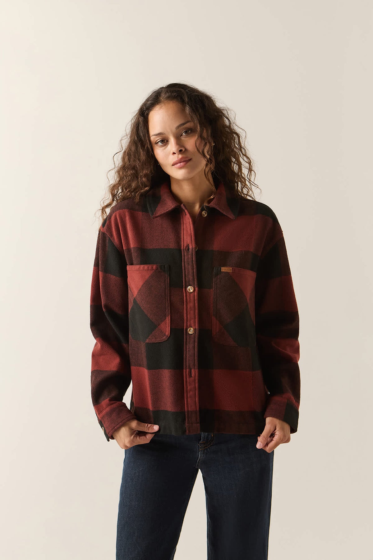 Women's Bowery Women's Soft Brushed Flannel in the color Dark Brick/Black - Women's Front View