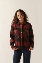 Women's Bowery Women's Soft Brushed Flannel in the color Dark Brick/Black - Women's Front View