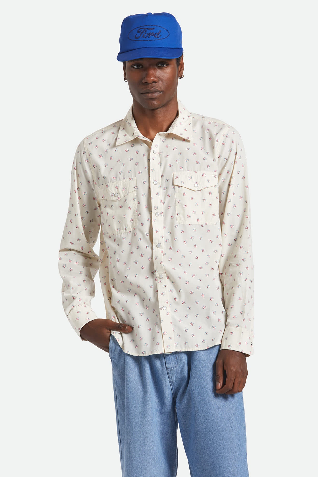 Men's Wayne Western L/S Shirt in the color Whitecap - Men's Front View