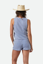 Women's The Weekend Cross Loop French Terry Top in the color Off White/Electric Indigo - Women's Back View