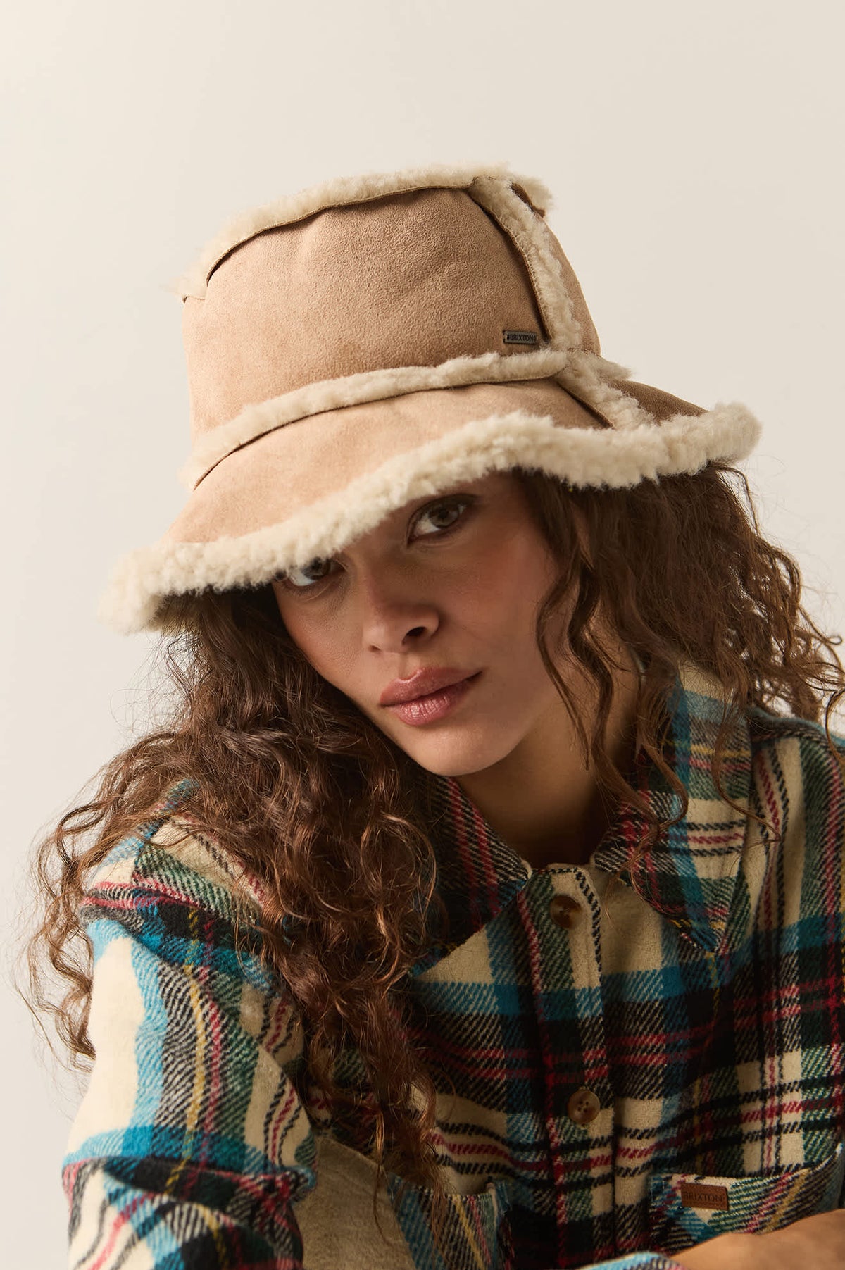 Women's Ellee Cozy Bucket Hat in the color Toffee Faux Fur - Women's Side View