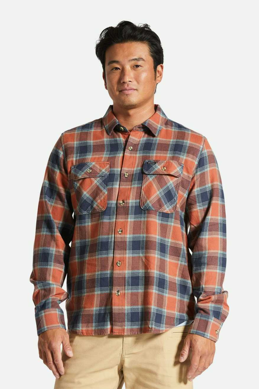 Bowery Lightweight Ultra Soft L/S Flannel - Terracotta/Chinois Green