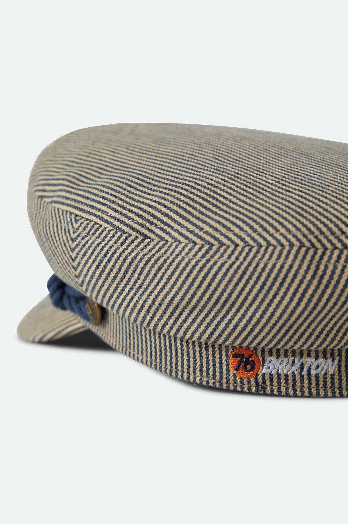 Unisex 76 Fiddler Fisherman Cap in the color Navy/Off White Hickory Stripe - Additional Laydown image