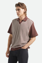 Men's Theo Jacquard Short Sleeve Polo in the color Chocolate/Off White - Men's Front View