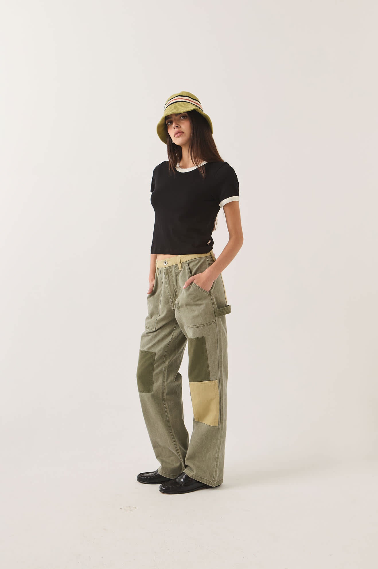 Women's Essex Patchwork Painter Pant in the color Denim Patchwork - Women's Side View