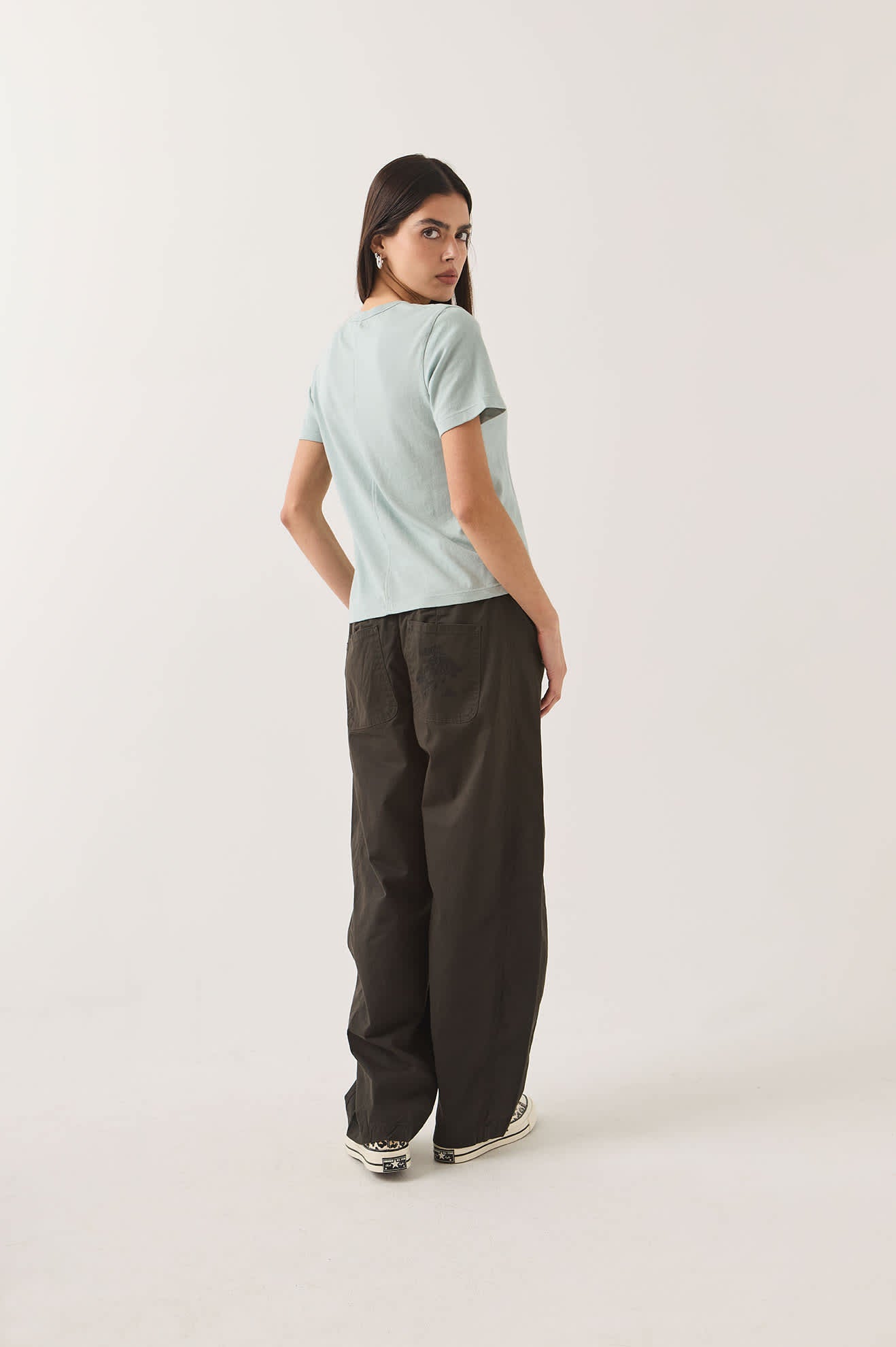 Women's Utility Everyday Barrel Pant in the color Washed Black - Women's Back View