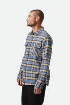 Men's Bowery L/S Flannel in the color Azure Blue/Washed Navy/Sand - Men's Side View
