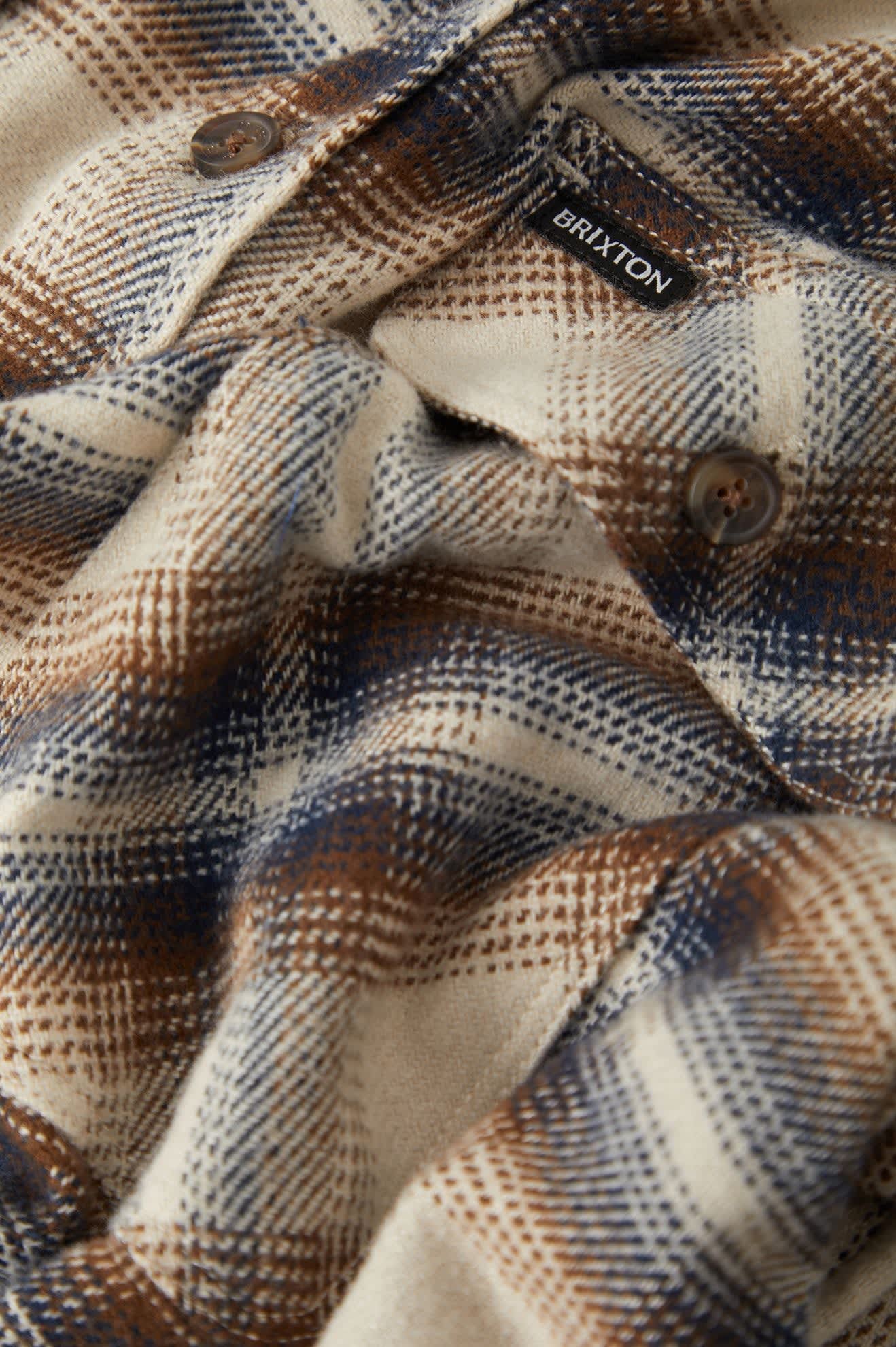 Men's Bowery Flannel in the color Soft Brown Plaid - Additional Laydown image