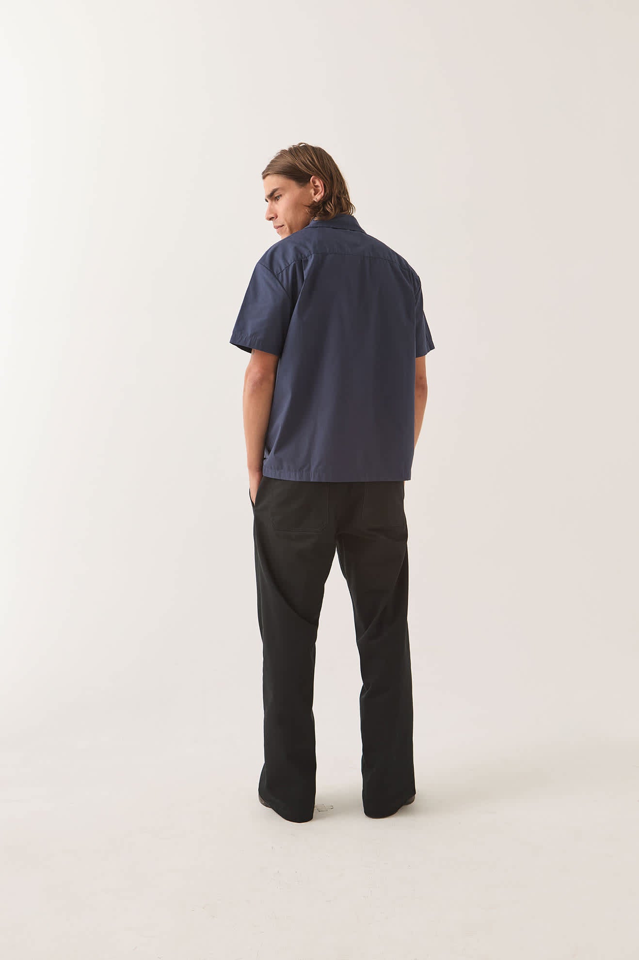Men's Trademark Short Sleeve Shirt in the color Washed Navy - Men's Back View