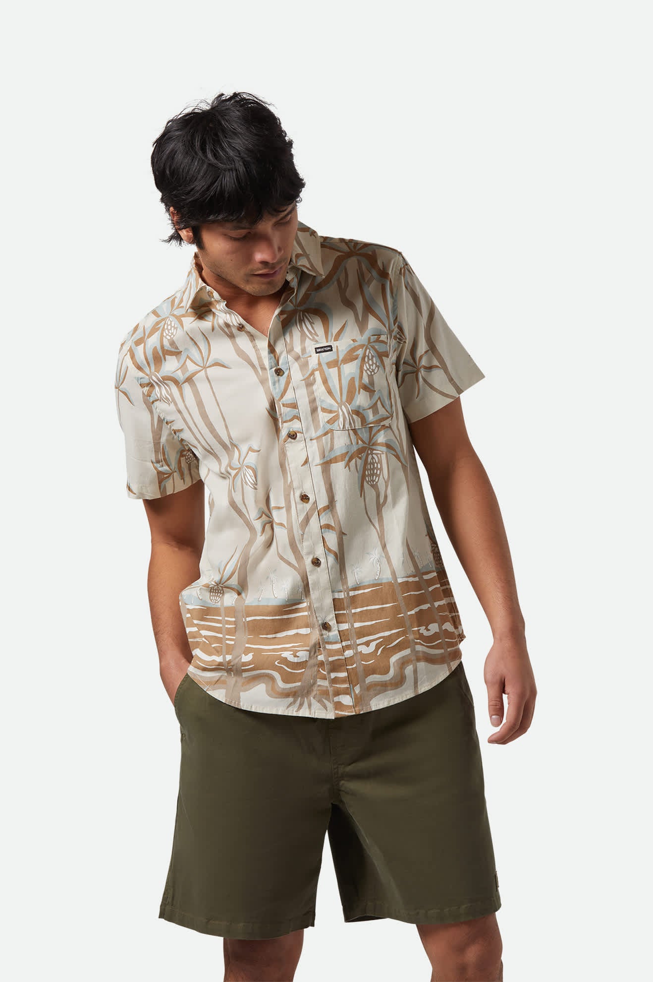 Men's Charter Print S/S Shirt in the color Whitecap Scenic Trip - Men's Front View