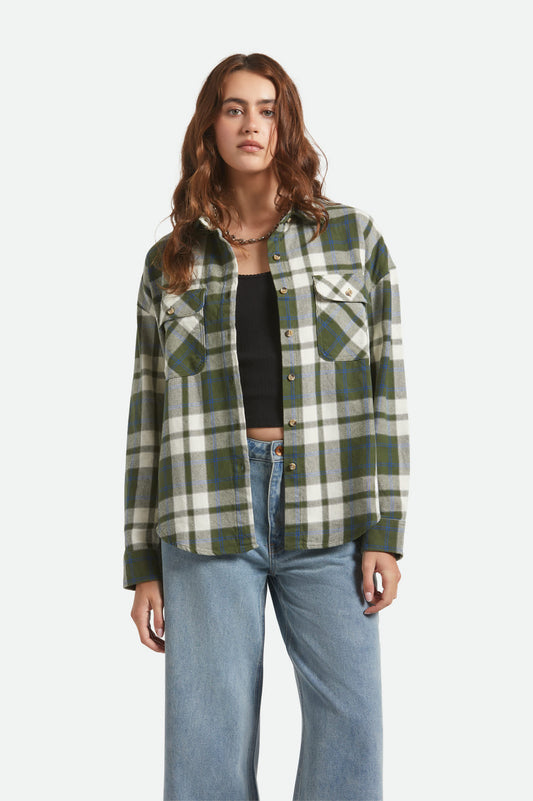 Women's Bowery Vintage Long Sleeve Overshirt in Green/Blue