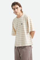 Men's Parsons Stripped Pique Boxy T-Shirt in the color Whitecap/Sea Foam/Pinecone Brown - Men's Front View