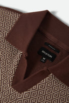 Men's Theo Jacquard Short Sleeve Polo in the color Chocolate/Off White - Additional Laydown image