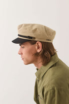 Women's Fiddler Fisherman Cap in the color Khaki Stripe/Washed Black - Men's Side View