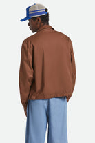 Men's Union Relaxed Harrington Jacket in the color Pinecone Brown - Men's Back View