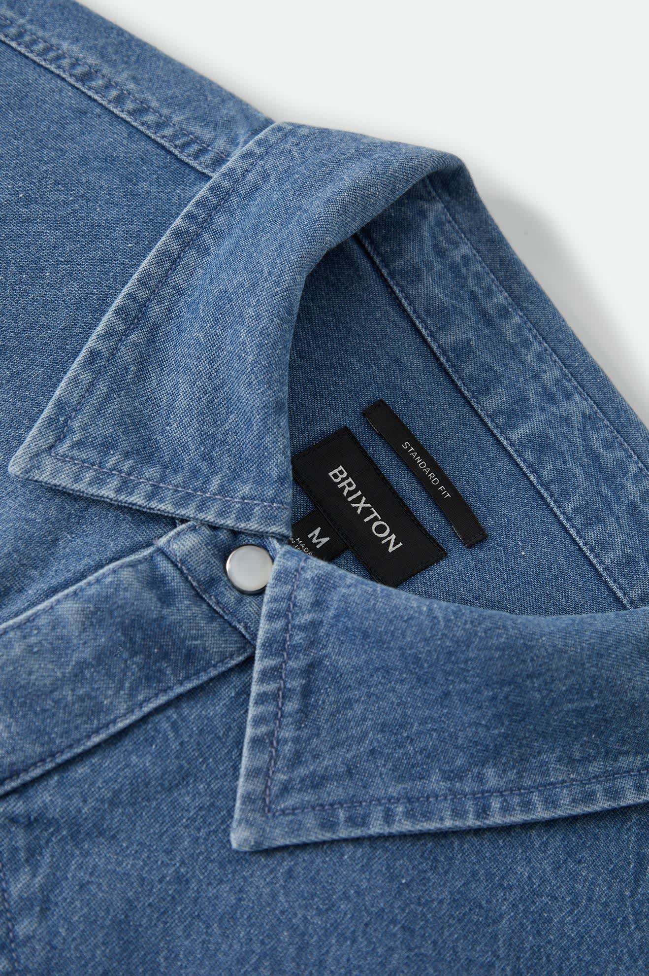 Men's Waylon Lightweight Overshirt in the color Medium Wash Chambrey - Additional Laydown image