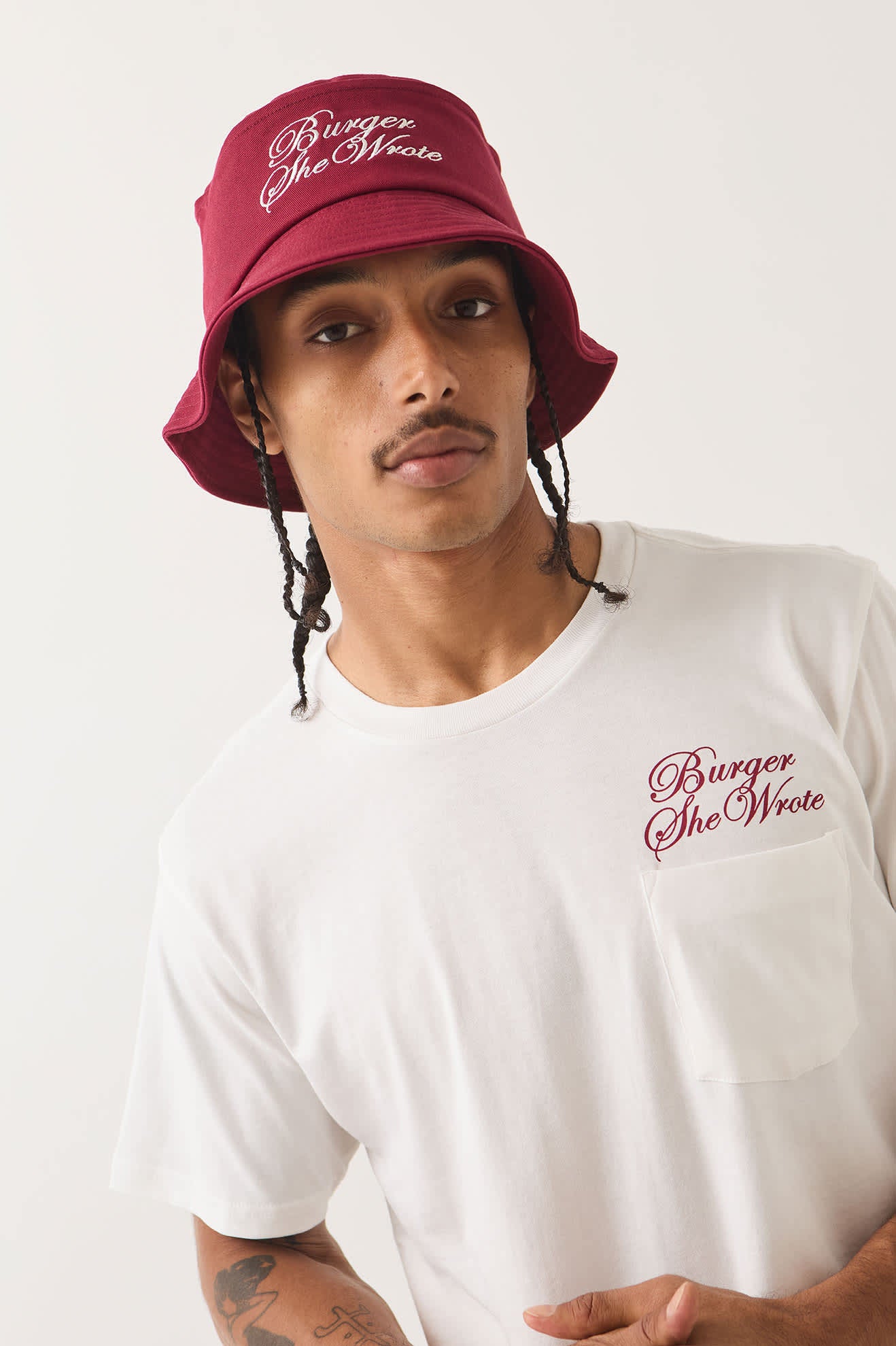Unisex Burger She Wrote Bucket Hat in the color Burgundy - Additional Fit image
