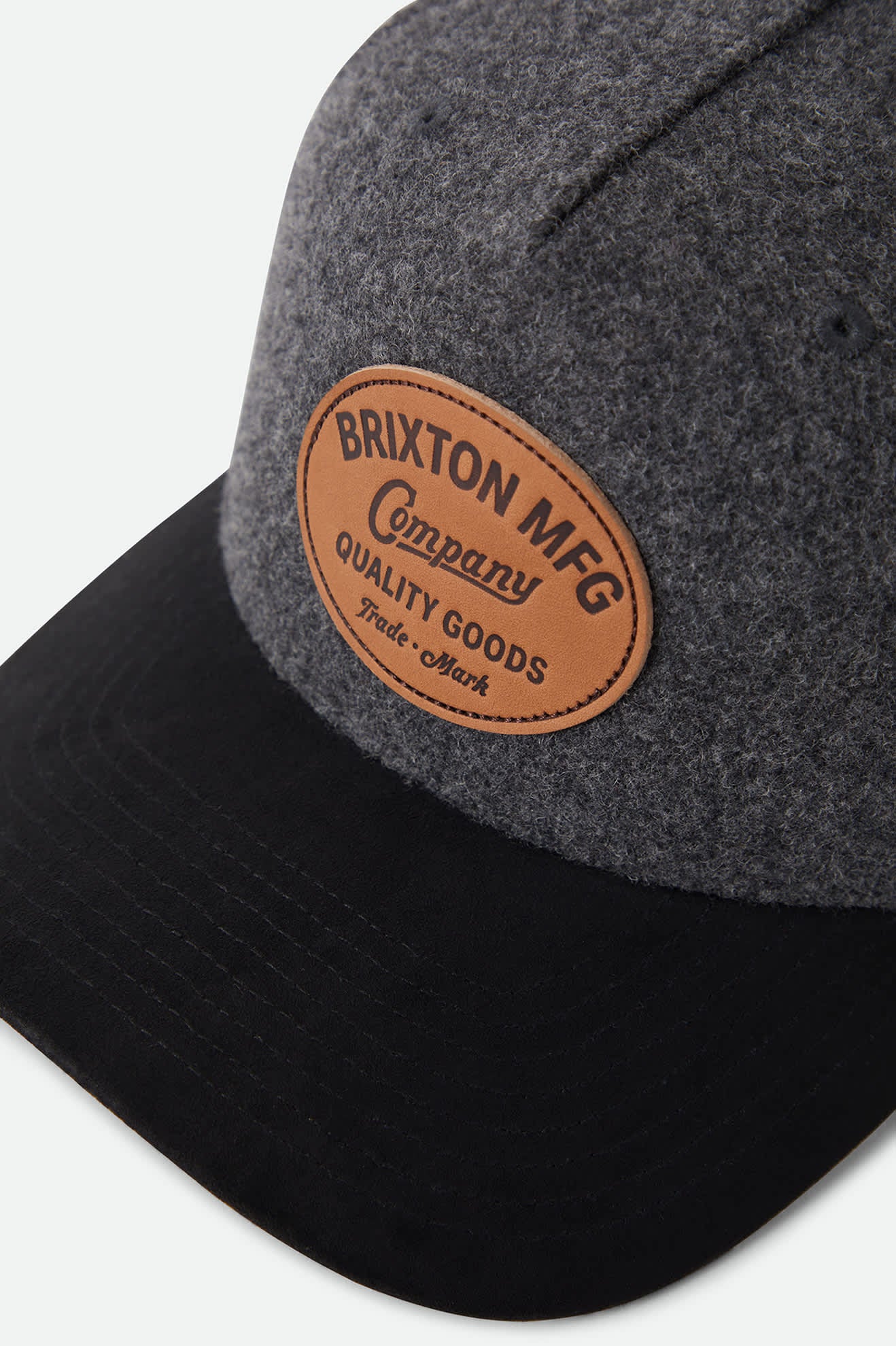 Unisex Stratton Melton Wool Snapback in the color Charcoal/Black Suede - Additional Laydown image