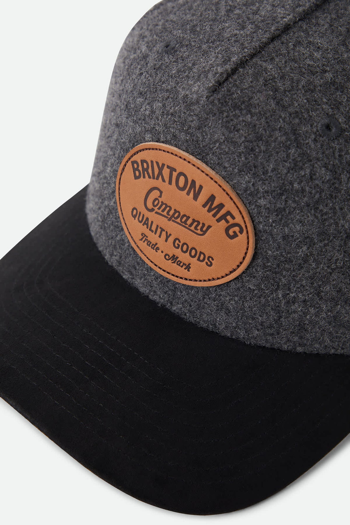 Unisex Stratton Melton Wool Snapback in the color Charcoal/Black Suede - Additional Laydown image