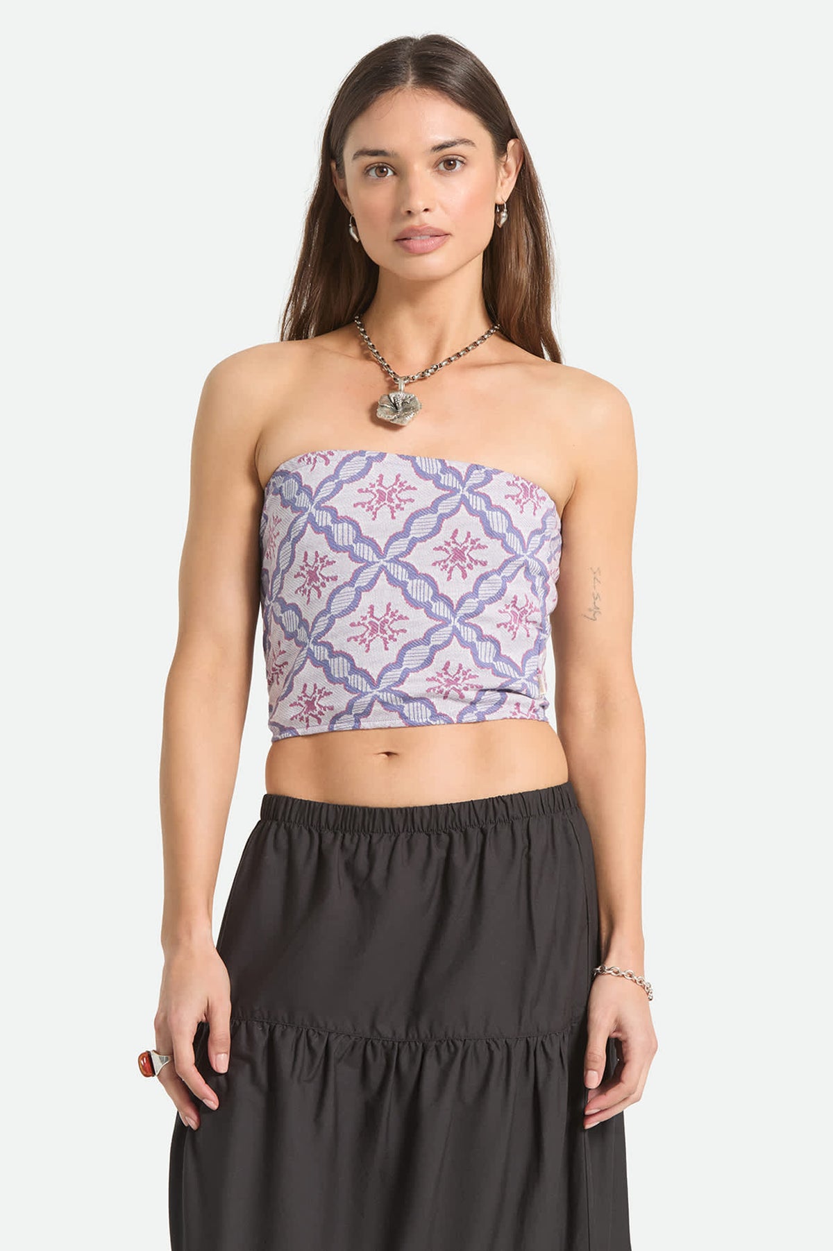 Women's Hot To Go Tube Top in the color Off White/Blue Tile - Women's Front View