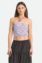 Women's Hot To Go Tube Top in the color Off White/Blue Tile - Women's Front View