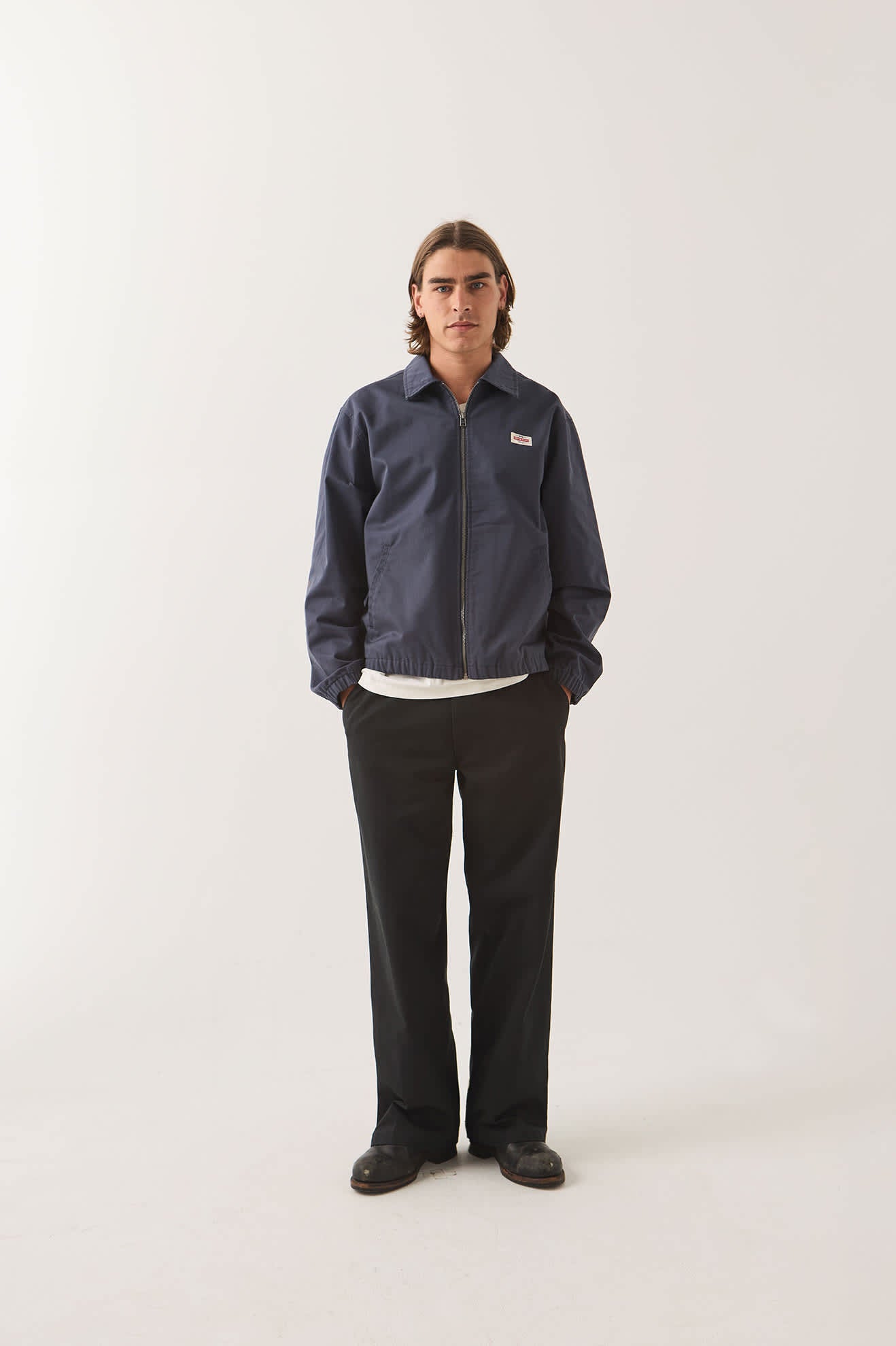 Men's Trademark Lightweight Garage Zip Jacket in the color Washed Navy - Men's Front View