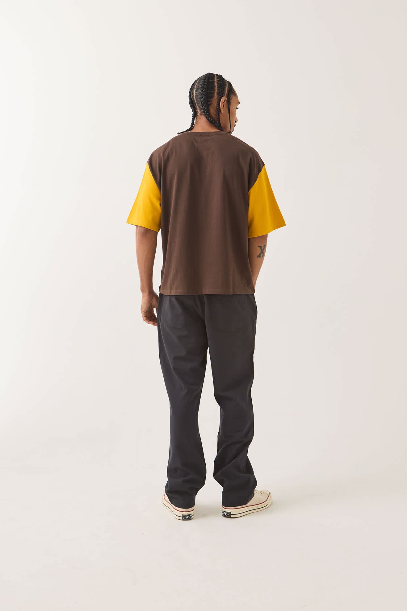 Men's Boxy Baseball T-Shirt in the color Walnut Brown/Golden Hour - Men's Back View