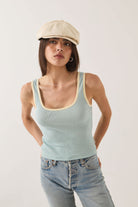 Women's Ringer Organic A-Tank in the color Sea Grass/Waxed Paper - Additional Fit image