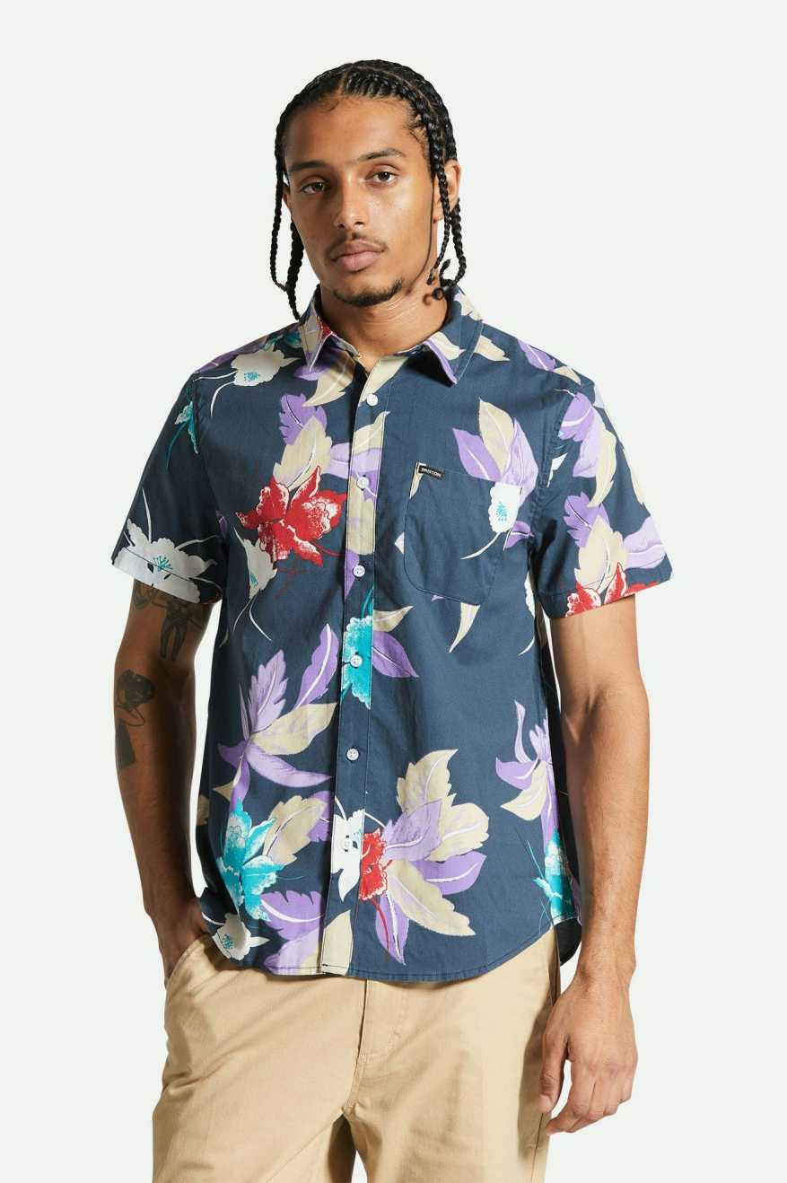 Charter Print S/S Shirt - Washed Navy Passion