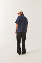 Men's Cru Shirt in the color Classic Navy Color Blocked - Men's Back View