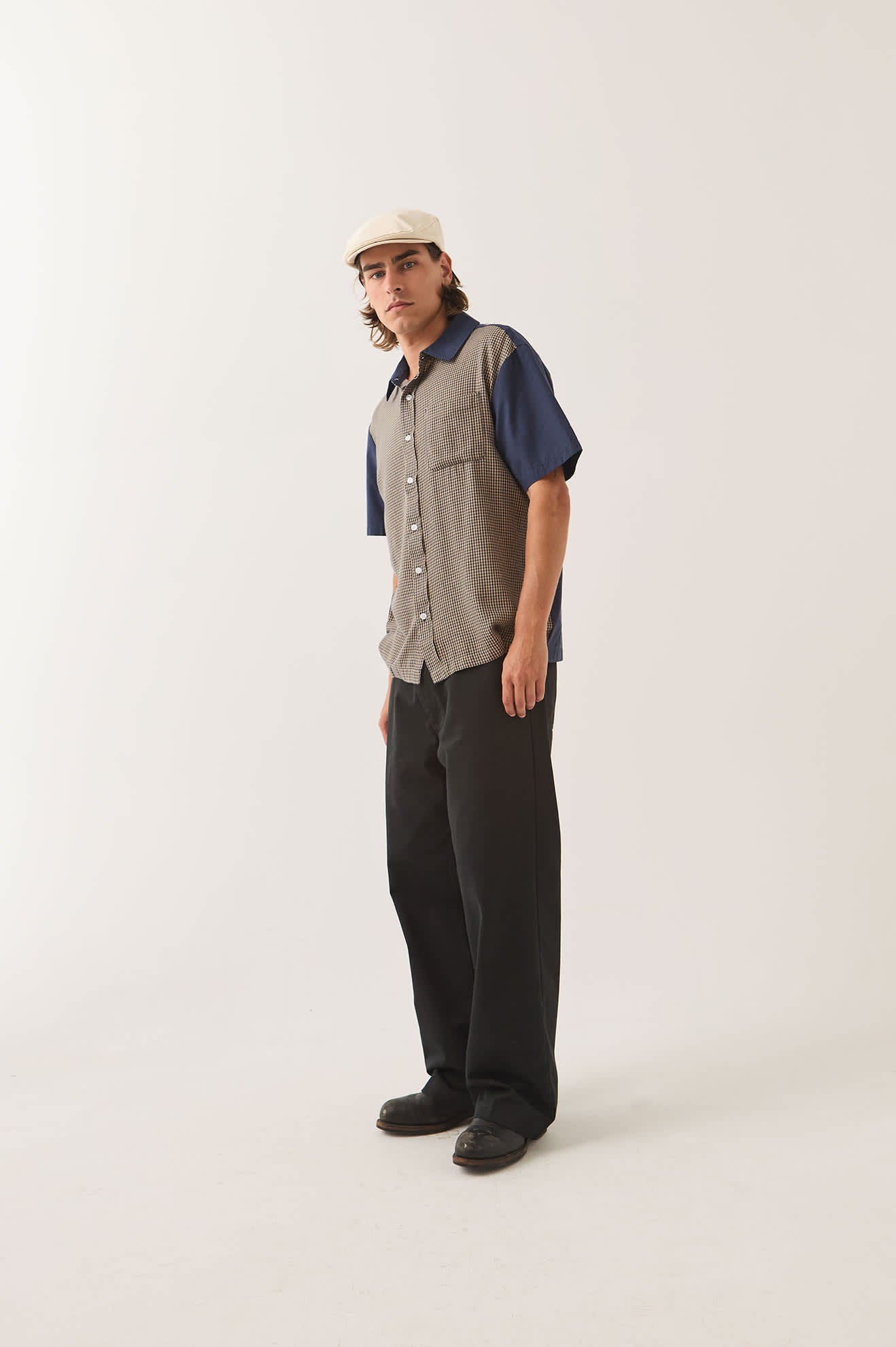 Men's Cru Shirt in the color Classic Navy Color Blocked - Men's Side View