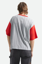 Men's Boxy Short Sleeve Baseball T-Shirt in the color Heather Grey/Adrenaline Rush - Men's Back View
