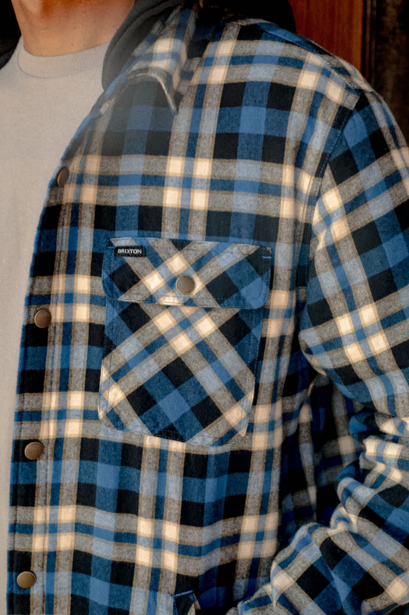 Men's Bowery Quilited Hooded Flannel in the color Navy/Cream - Men's Lifestyle image